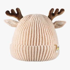 Keep Smile Reindeer Cream Knit Beanie Hat